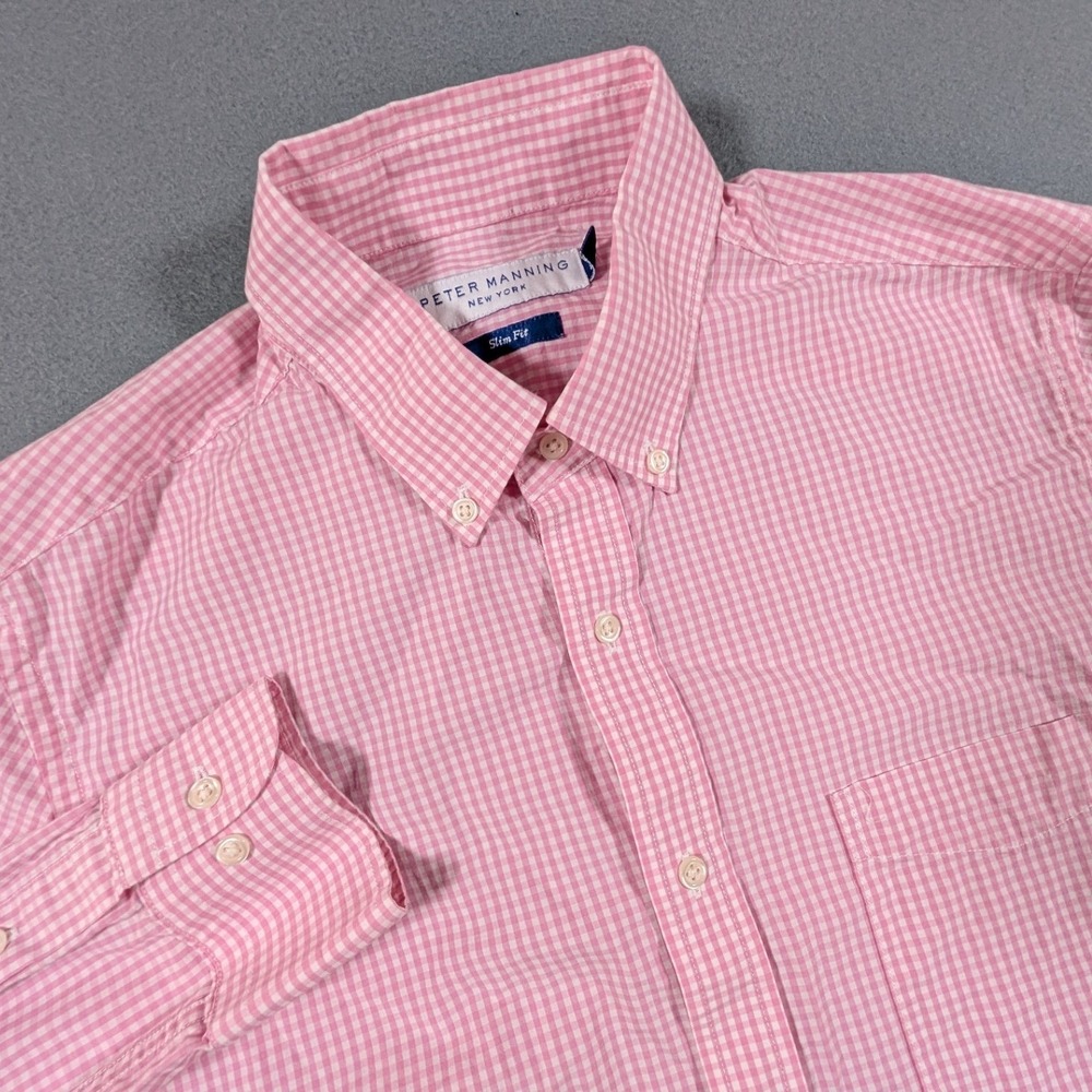 Peter Manning Gingham Button Down Shirt Mens Small Pink Slim Fit PMNYC